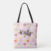 Tote Bag Nom modifiable Cute Cupcake Art Rose (Dos)