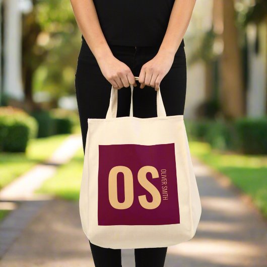 Tote Bag Nom Monogramme Burgundy Stylé Fille Unique