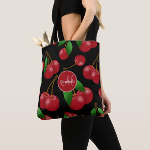 Tote Bag nom monogramme cerises d'été doux à motifs