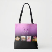 Tote Bag Nom monogramme de photo noir pourpre (Devant)