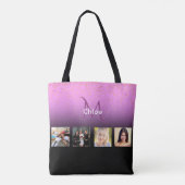Tote Bag Nom monogramme de photo noir pourpre (Dos)