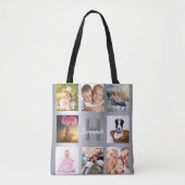 Tote Bag Nom monogramme du collage photo argent (Devant)