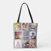 Tote Bag Nom monogramme du collage photo argent (Dos)