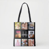 Tote Bag Nom monogramme du collage photo noir (Devant)