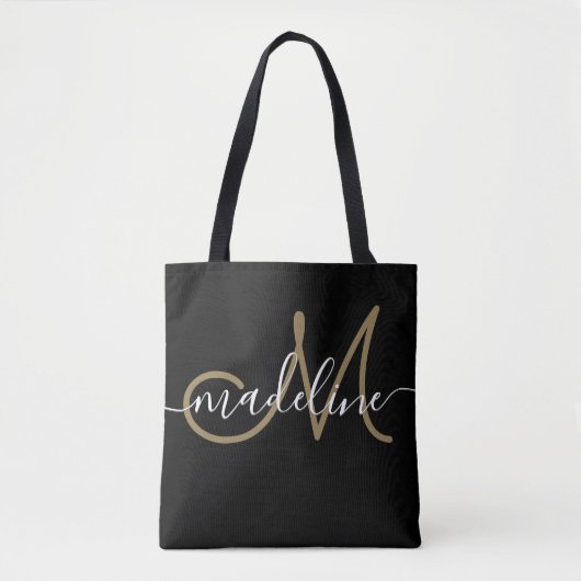 Tote Bag Nom Monogrammé Élégant Script Moderne Chic (Devant)