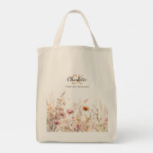Tote Bag Nom monogramme fleur sauvage beige rose (Dos)
