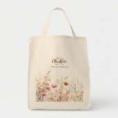 Tote Bag Nom monogramme fleur sauvage beige rose (Devant)