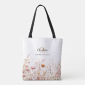 Tote Bag Nom monogramme fleur sauvage beige rose (Dos)
