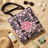 Tote Bag Nom monogrammé floral aquarelle rose élégant