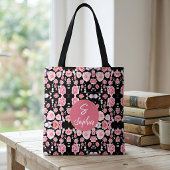 Tote Bag Nom monogrammé floral aquarelle rose élégant