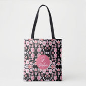 Tote Bag Nom monogrammé floral aquarelle rose élégant (Devant)