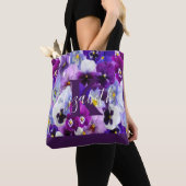 Tote Bag Nom Monogramme Initiales Pansy Violet Floral Tenda (De près)
