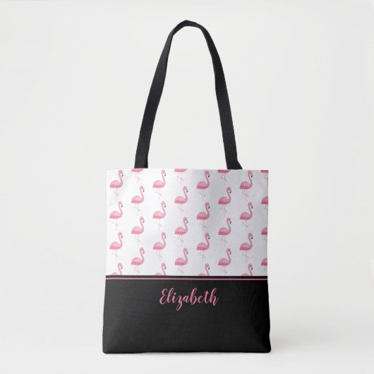 Tote Bag Nom Monogramme mignon Flamant rose rose Élégant Fi (Devant)