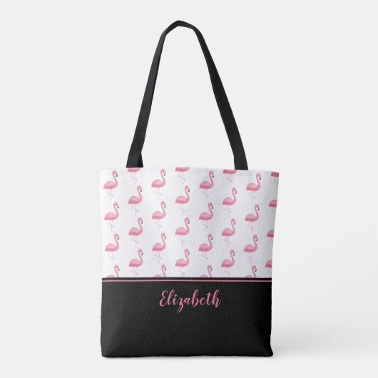 Tote Bag Nom Monogramme mignon Flamant rose rose Élégant Fi (Dos)