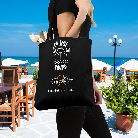 Tote Bag Nom monogramme noir blanc de l'équipe de croisière