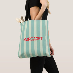 Tote Bag Nom monogramme rayures blanches bleues