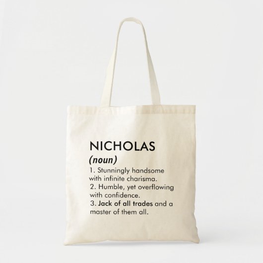 Tote Bag Nom Nicholas, Nom modifiable, Nom personnalisé (Devant)