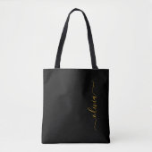 Tote Bag Nom Or Noir Monogramme Féminin Moderne Script Blan (Devant)