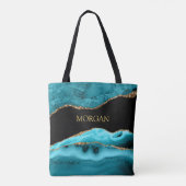 Tote Bag Nom Or sur Agate Noir, Or et Turquoise (Dos)