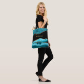 Tote Bag Nom Or sur Agate Noir, Or et Turquoise (Sur le modèle)