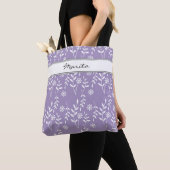 Tote Bag Nom ou n'importe quel texte Lavendar blanc motif f (De près)