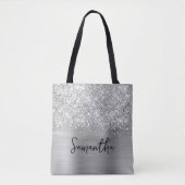 Tote Bag Nom Pailleté Argent Glam (Devant)