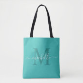 Tote Bag Nom Personnalisable Avec Couleur bleu Turquoise Tu (Devant)