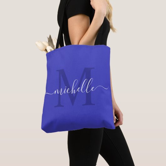 Tote Bag Nom Personnalisable Avec Couleur Bleue Royale (De près)