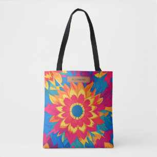 Tote Bag Nom personnalisable Couleurs vives élégant Floral