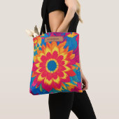 Tote Bag Nom personnalisable Couleurs vives élégant Floral (De près)