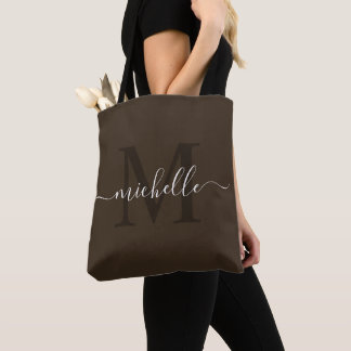 Tote Bag Nom personnalisable et Brown foncé et profond init