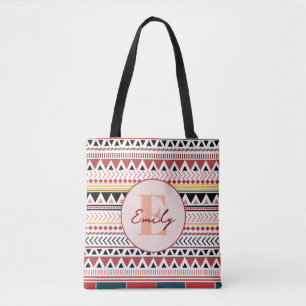 Tote Bag Nom personnalisé Aztec Elegance Rouge chaud Motif 