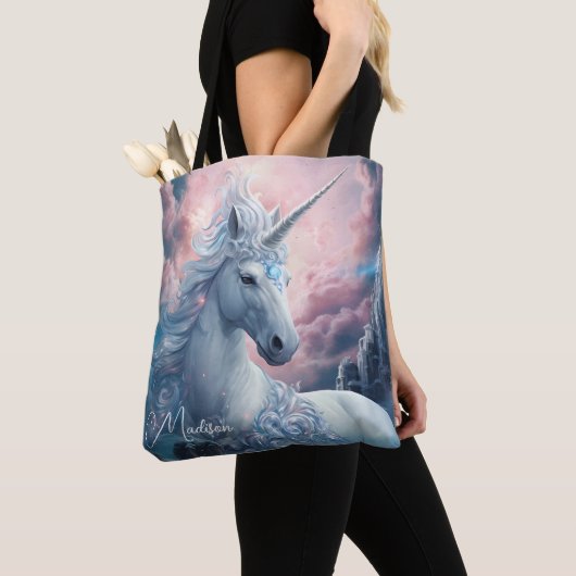 Tote Bag Nom personnalisé belle licorne (De près)
