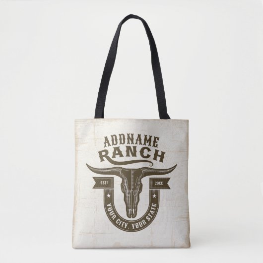 Tote Bag NOM personnalisé Bull Steer Skull Western Ranch (Devant)