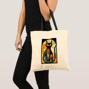 Tote Bag Nom personnalisé Chat en Verre Faux Coloré