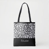 Tote Bag Nom personnalisé classique Motif noir et blanc (Devant)