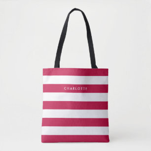Tote Bag Nom personnalisé Couleur modifiable et bandes blan