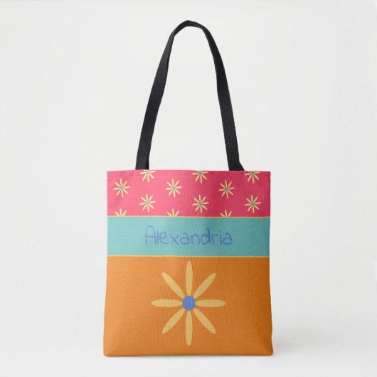 Tote Bag Nom personnalisé de la fleur rétro (Devant)
