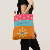 Tote Bag Nom personnalisé de la fleur rétro (De près)