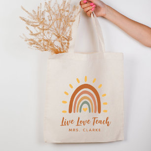 Tote Bag Nom personnalisé de l'enseignant Merci Boho Rainbo