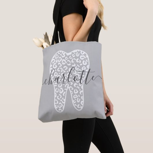 Tote Bag Nom personnalisé Dental Empreinte de léopard Doth (De près)