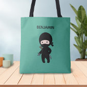 Tote Bag Nom personnalisé du minuscule Ninja sur le vert fo
