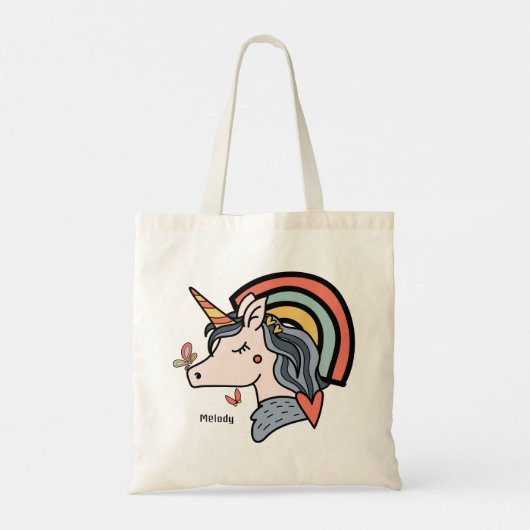 Tote Bag Nom personnalisé du papillon Unicorn scandinave (Dos)