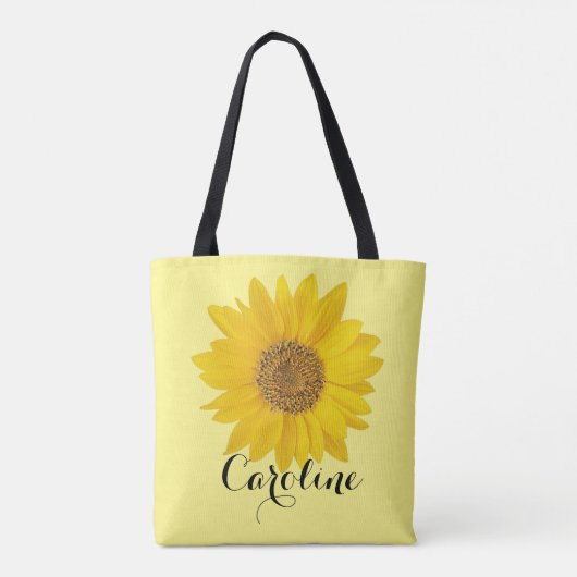 Tote Bag Nom personnalisé du tournesol jaune unique (Dos)