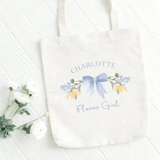 Tote Bag Nom personnalisé Dusty Blue Cute Bow Flower Girl