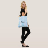 Tote Bag Nom personnalisé écriture rayure bleu blanc (Sur le modèle)