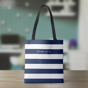 Tote Bag Nom personnalisé Editable couleur et rayures blanc