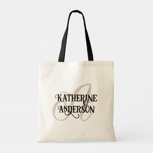 Tote Bag Nom personnalisé élégant et noir et gris initial (Dos)