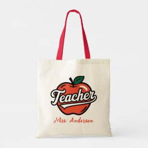 Tote Bag Nom personnalisé Enseignant Rouge Pomme