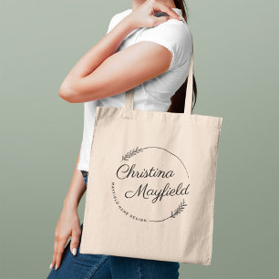 Tote Bag Nom personnalisé Feuilles Rondes Élégantes Entrepr